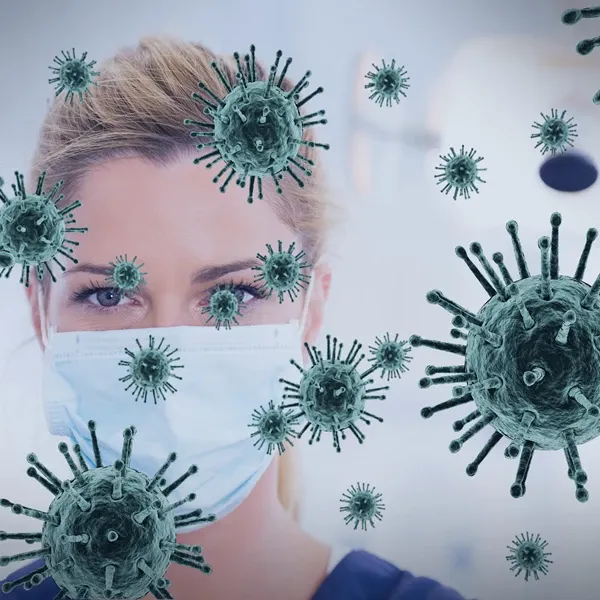 Woman wearing facemask to protect from germs