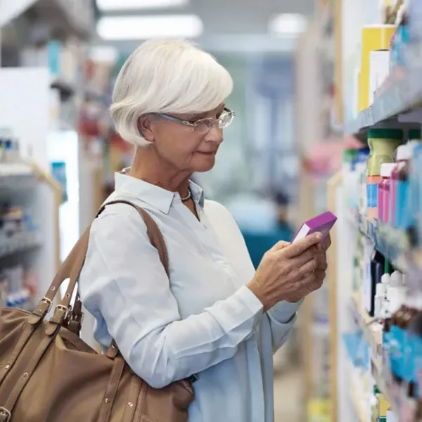 A woman is selecting products